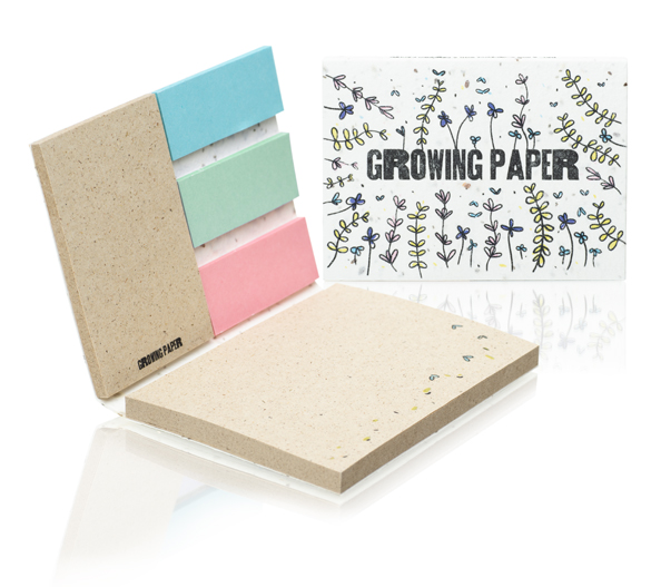 PM061-SEEDS Græspapir sticky notes sæt i blødt omslag af naturpapir med frø